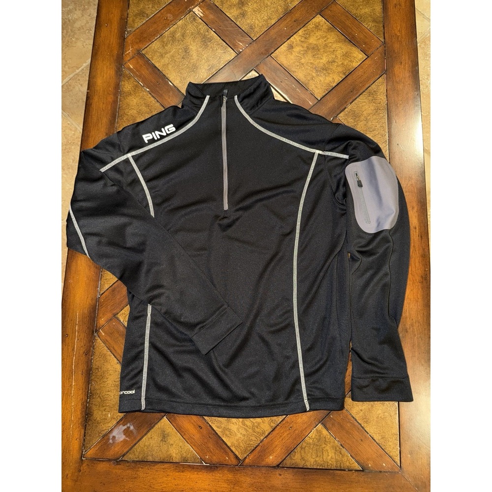 Ping Mens 1/4 Zip Ranger Pullover Golf Black Sensor Cool Long Sleeve-SzM